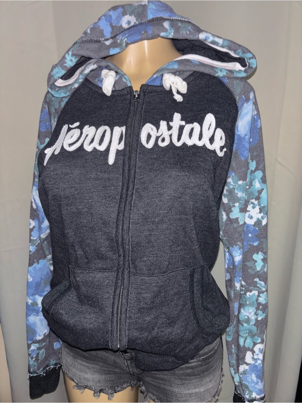 Aeropostale Black Hoodie with Blue Camo Sleeves